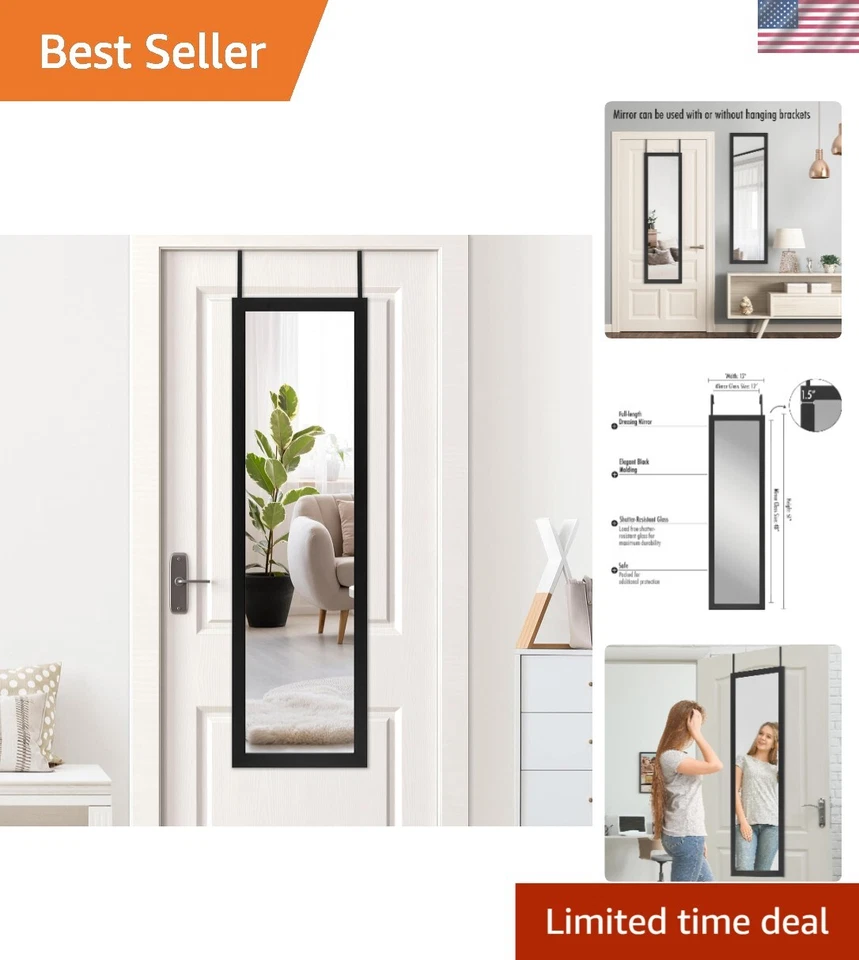 Americanflat Over the Door Mirror - Full Length Hanging Door Mirror for Bedroom