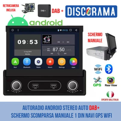 AUTORADIO ANDROID STEREO AUTO DAB+ SCHERMO SCOMPARSA MANUALE 1 DIN NAVI GPS WIFI - Immagine 1 di 4