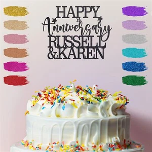 Happy Anniversary Cake Topper Personalised Wedding Mum Dad Diamond Silver Custom - Picture 1 of 28