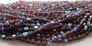100 Pcs 8mm Czech Fire Polished Faceted Glass Beads - DARK AMETHYST AB  - Picture 1 of 2