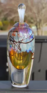 2º Jarrón de vidrio artístico David Nichols botella de perfume soplado a mano firmado Nichols 5" - Imagen 1 de 15