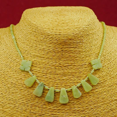 Grüne Halskette Serpentin Afghanistan Halsschmuck Kette Edelstein Geschenk - Bild 1 von 4