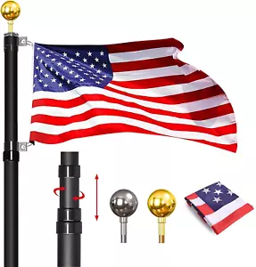 20FT Telescoping Flag Pole Kit, 14 Gauge Heavy Duty in Ground Telescopic Flag Po - Picture 1 of 12