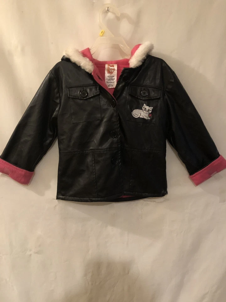 ДЕВОЧКИ ПАРК СКАМЕЙКА KIDS ЧЕРНЫЙ НЕ КОЖАНЫЙ МАТЕРИАЛ КУРТКА 2/КАРМАНЫ SZ 4T - Изображение 1 из 4