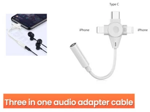 3 in 1 USB C / 8 Pin iPhone To AUX female Audio Adapter Cable for S22 iPhone 14 - Picture 1 of 2