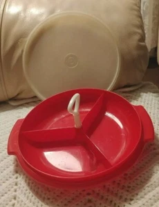 Tupperware Suzette Divided Relish Dish w Lid & Handle Vintage 608-18.RED COLOR - Picture 1 of 2