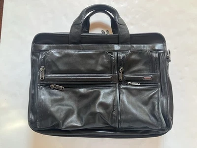 Tumi Alpha Expandable Organizer Laptop Briefcase black leather Office Work EUC - Image 1 of 4