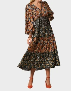 Umgee Midikleid V-Ausschnitt Blumenmuster Schwarz Mix - Bild 1 von 5