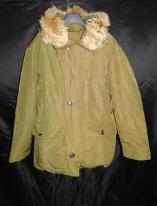 Vintage Eddie Bauer M Green Down Arctic Parka Coyote Fur Hood Trim Coat Mens Md - Picture 1 of 21