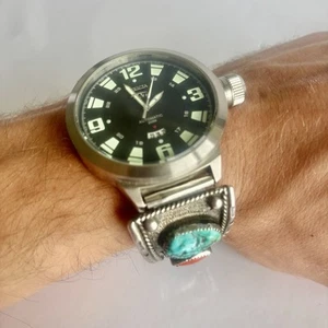 Invicta Herren Automatik Taucheruhr 52mm - Navajo Sterling Silber & Lederband - Bild 1 von 7