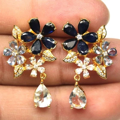 925 Silver White Topaz, Sapphire, Tanzanite & Cubic Zirconia Jewelry Earrings - Image 1 of 4