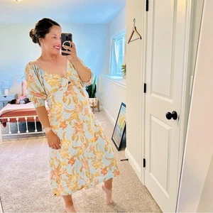 Roxy Blue Orange Floral Long Sleeve Maxi Dress Medium - Picture 1 of 11