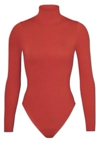 Skims Essentials Long Sleeve/Mock Neck Bodysuit | Full Brief | Red | Small | NWT - Picture 1 of 10
