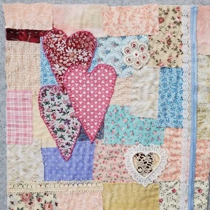 Handmade Quilted Hearts Textile Art Collage For Crafting - Picture 1 of 5