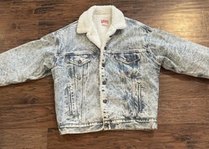 Vintage Levi's San Francisco Denim Jean White Washed Sherpa Lined Jacket Medium - Picture 1 of 12