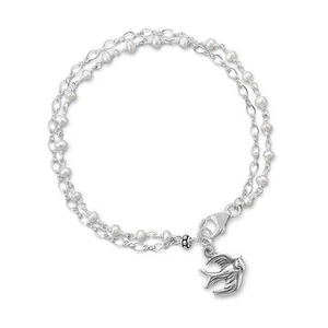 Silber Armband mit Perlen und Vogel Anhänger - Bild 1 von 2