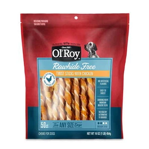 Ol' Roy Rawhide Free Twist Sticks with Chicken Dog Treats, 16 oz, 50 Count - Picture 1 of 2