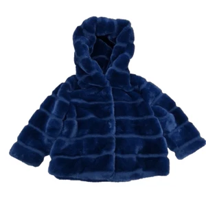 Apparis Goldie Kids Pluche Short Coat Girls 6 Navy Blue Sustainable Gorpcore - Picture 1 of 14
