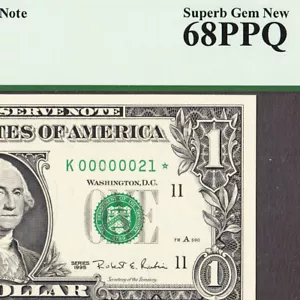 1995 FR Note DALLAS $1 Fr 1922-K☆ LOW # 00000021 ☆STAR☆ SUP. GEM UNC PCGS 68 PPQ - Picture 1 of 3