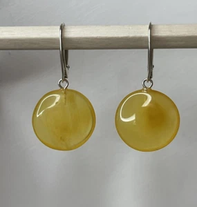 GENUINE BALTIC AMBER Earrings with Sterling Silver Egg Yolk Color Amber Earrings - Picture 1 of 7