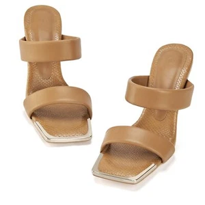 Womens Square Open Toe Heels Chunky Block Mules Heeled Double Strap Sandal(Sz 8) - Picture 1 of 6
