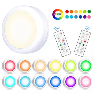 LED Puck Light 3/6Pack With Remote Controls LED Under Cabinet Closet Lights RGB - Image 1 of 4