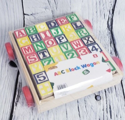 Real Wood Toys 42-piece ABC 123 Classic Wood Wagon Stack & Build Blocks Toy 2+ - Image 1 of 4