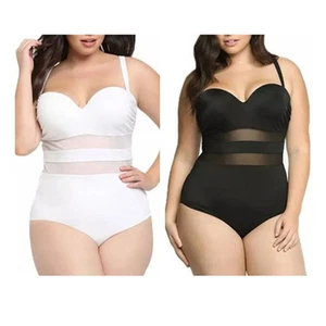 Sexy One Piece Mesh Striped Removable Swimsuit Monokini Plus Size UK 10-18 011 - Picture 1 of 5