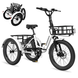 Folding Electric Tricycle for Adults 20" Fat Tire 3 Wheel E-Bike Trike W/ basket - Picture 1 of 74