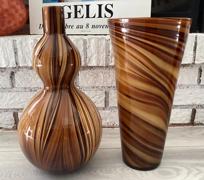 Z Gallerie Hand Blown Art Swirl Chocolate,Celine Gourd Amber Vase Decor Set of 2 - Image 1 of 4