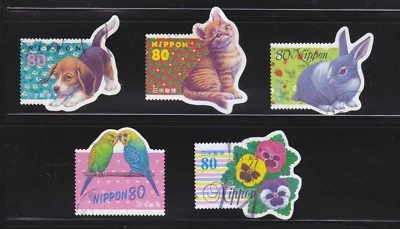 JAPÓN 1998 SALUDOS (MEJORES REGALOS) COMP. JUEGO DE 5 SELLOS SC#2614a-e EN BUEN USO Foto 1 de 4