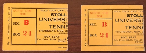 Nov 30, 1933 Kentucky Wildcats Vs Tennessee Stoll Field McLean Stadium Tickets Cover