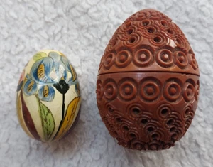 ANTIQUE COQUILLA PROFUSELY CARVED NUT STRING DISPENSER + FLOWER EGG FAST POST - Picture 1 of 2