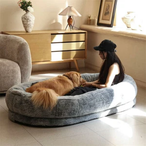 Oversized Human-Sized Dog Bed Softest Faux Fur Orthopedic Pet Bed with Blanket - Picture 1 of 17