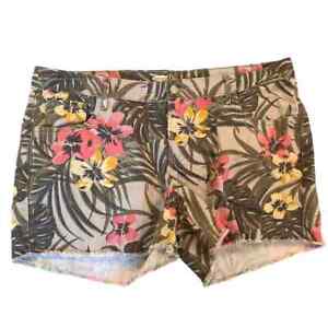 Old Navy The Diva Cut Off Jean Shorts Size 16 Tropical Floral Palm Leaf Fray Hem