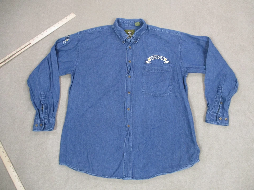Camisa Cinch Para Hombres Grande Azul Abotonada Denim Jean Manga Larga Vaquero Occidental * Foto 1 de 4