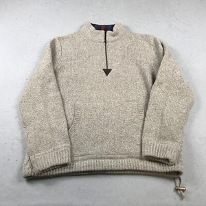 LL Bean Sweater Mens Large Beige Classic Ragg Wool Lambs 1/4 Quarter Zip Knit - Picture 1 of 9