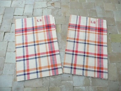  2 torchons vintage coton rayé - Photo 1/4