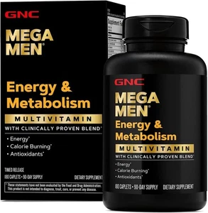 GNC Mega Men Energy and Metabolism Multivitamin Caplets, 180 ct With New Packing - Picture 1 of 8