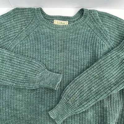 L L Bean Mens VTG Cotton Heavy Jumper Pullover Green Knit Union Made USA M READ - Image 1 of 4