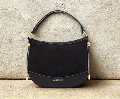 Anne Klein Sleek Black Convertible Shoulder Bag-Hobo Purse with Golden Accents - Image 1 of 4