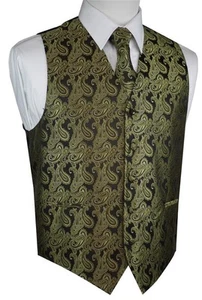 Men's Paisley Formal Tuxedo Vest, Tie & Hankie. Wedding, Prom, Cruise - Picture 1 of 14
