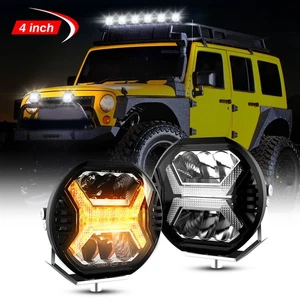 Par de luces LED de trabajo puntuales de 4 pulgadas con lámpara de conducción todoterreno DRL ámbar para camioneta Jeep - Imagen 1 de 14