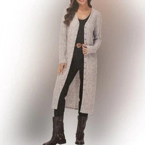 Nuevo con etiquetas Vestido Suéter Midi/Cardigan Largo | Gris Jaspeado | Grande | Frye - Imagen 1 de 5