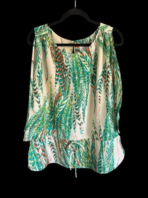 ECI Women's Tropical Print Cold Shoulder Sleeve Blouse Size Large - Image 1 of 4