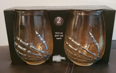 Halloween Skeleton Hand Stemless Wine Glasses Set Of 2..18.5oz  - Image 1 of 4