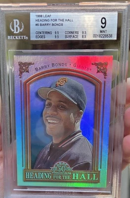 Hoja #5 1998 Barry Bonds dirigiéndose al Salón.  Beckett 9. Tarjeta 1920 de 3500 Foto 1 de 2