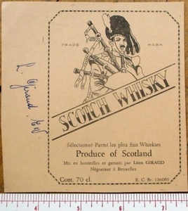 Etichetta bottiglia whisky anni '30 a prova di stampante: Scotch Whisky - cornamuse - Foto 1 di 1