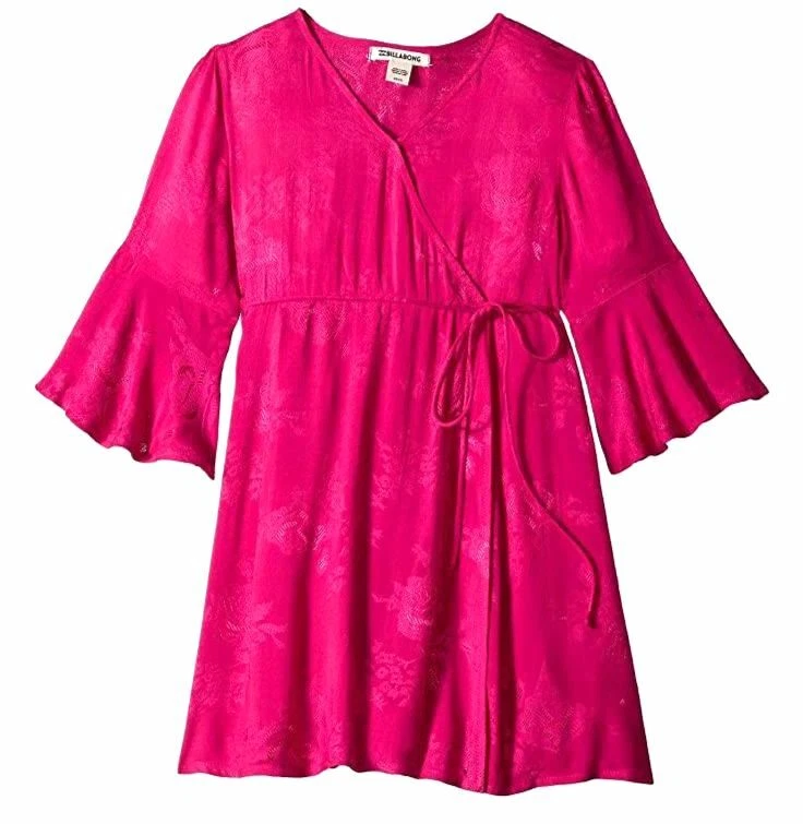 Vestido Billabong Niña Rosa Niño Divino Damasco Manga Campana Envolvente Frontal Talla L $90 Foto 1 de 1