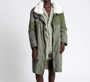 One Teaspoon Green Patchwork Twill Utility Defender Sherpa Fur Lined Coat Small - Picture 1 of 12